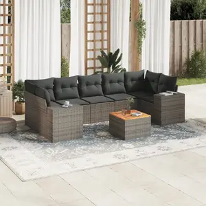 vidaXL Salon de jardin 8 pcs avec coussins gris résine tressée pas cher