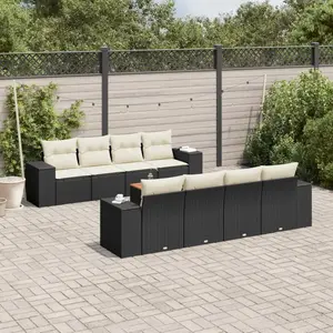 vidaXL Salon de jardin 9 pcs avec coussins noir résine tressée pas cher