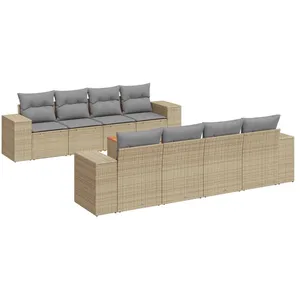 vidaXL Salon de jardin avec coussins 9 pcs beige résine tressée pas cher