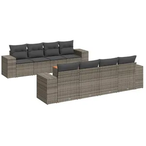 vidaXL Salon de jardin 9 pcs avec coussins gris résine tressée pas cher