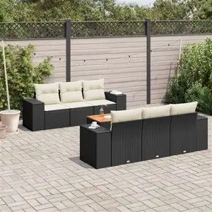 vidaXL Salon de jardin 7 pcs avec coussins noir résine tressée pas cher
