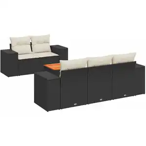 vidaXL Salon de jardin 6 pcs avec coussins noir résine tressée pas cher