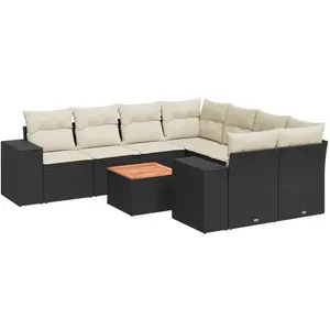 vidaXL Salon de jardin 9 pcs avec coussins noir résine tressée pas cher