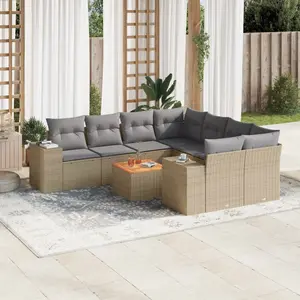 vidaXL Salon de jardin avec coussins 9 pcs beige résine tressée pas cher
