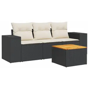 vidaXL Salon de jardin 4 pcs avec coussins noir résine tressée pas cher