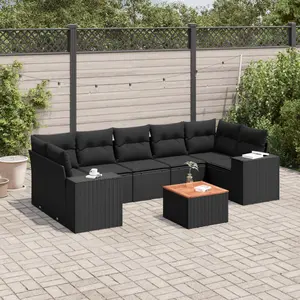 vidaXL Salon de jardin 8 pcs avec coussins noir résine tressée pas cher