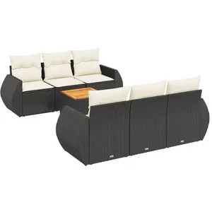 vidaXL Salon de jardin 7 pcs avec coussins noir résine tressée pas cher