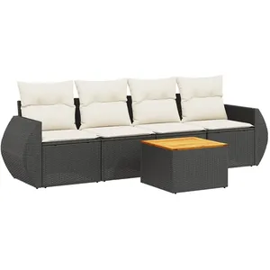 vidaXL Salon de jardin 5 pcs avec coussins noir résine tressée pas cher