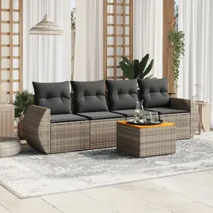 vidaXL Salon de jardin 5 pcs avec coussins gris résine tressée pas cher