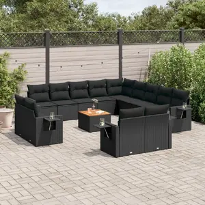 vidaXL Salon de jardin avec coussins 14 pcs noir résine tressée pas cher