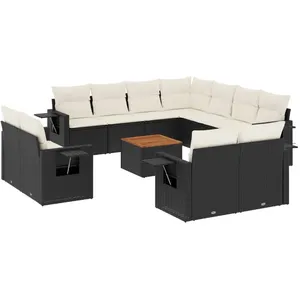vidaXL Salon de jardin 12 pcs avec coussins noir résine tressée pas cher