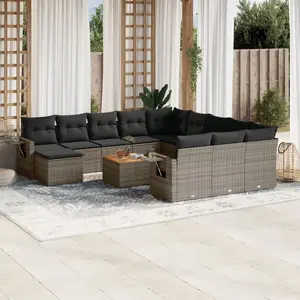 vidaXL Salon de jardin avec coussins 13 pcs gris résine tressée pas cher