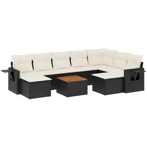 vidaXL Salon de jardin 10 pcs avec coussins noir résine tressée pas cher