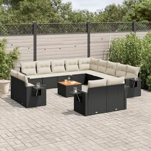 vidaXL Salon de jardin avec coussins 14 pcs noir résine tressée pas cher
