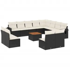 vidaXL Salon de jardin avec coussins 13 pcs noir résine tressée pas cher