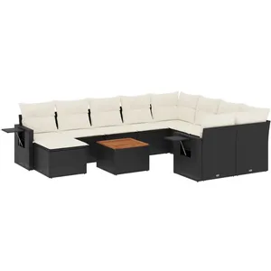 vidaXL Salon de jardin 11 pcs avec coussins noir résine tressée pas cher