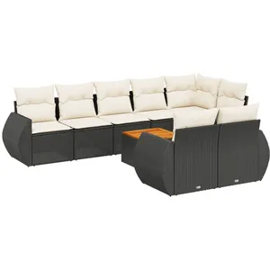 vidaXL Salon de jardin 9 pcs avec coussins noir résine tressée pas cher