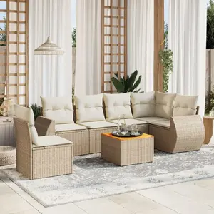vidaXL Salon de jardin avec coussins 7 pcs beige résine tressée pas cher