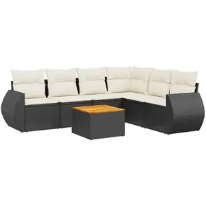 vidaXL Salon de jardin 7 pcs avec coussins noir résine tressée pas cher