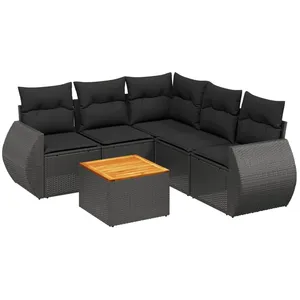 vidaXL Salon de jardin 6 pcs avec coussins noir résine tressée pas cher