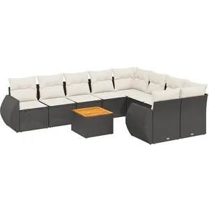 vidaXL Salon de jardin 10 pcs avec coussins noir résine tressée pas cher