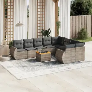 vidaXL Salon de jardin avec coussins 10 pcs gris résine tressée pas cher