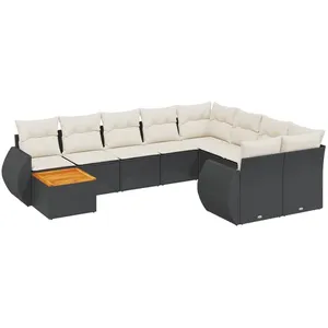 vidaXL Salon de jardin 10 pcs avec coussins noir résine tressée pas cher