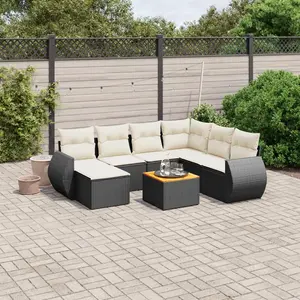 vidaXL Salon de jardin 8 pcs avec coussins noir résine tressée pas cher