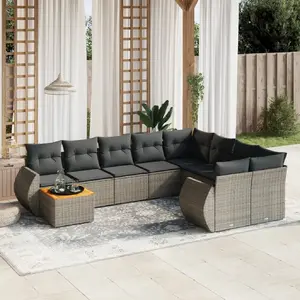 vidaXL Salon de jardin avec coussins 10 pcs gris résine tressée pas cher