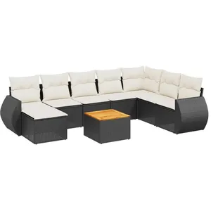vidaXL Salon de jardin 9 pcs avec coussins noir résine tressée pas cher