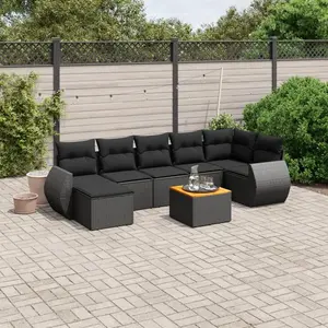 vidaXL Salon de jardin 8 pcs avec coussins noir résine tressée pas cher