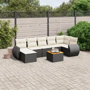 vidaXL Salon de jardin 8 pcs avec coussins noir résine tressée pas cher