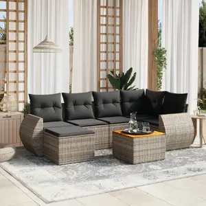 vidaXL Salon de jardin avec coussins 7 pcs gris résine tressée pas cher