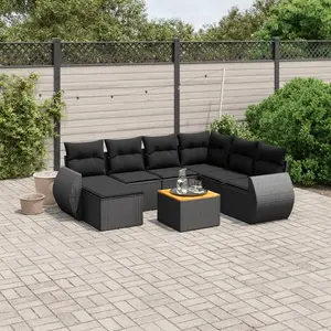 vidaXL Salon de jardin 8 pcs avec coussins noir résine tressée pas cher