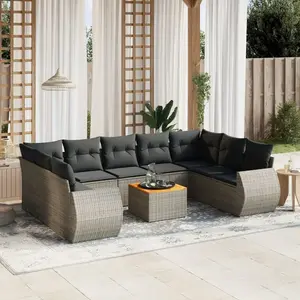 vidaXL Salon de jardin avec coussins 10 pcs gris résine tressée pas cher
