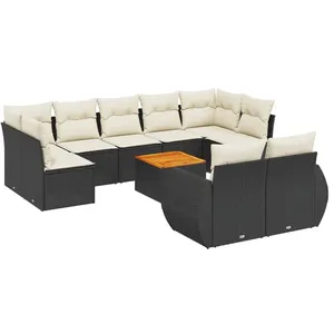 vidaXL Salon de jardin 10 pcs avec coussins noir résine tressée pas cher