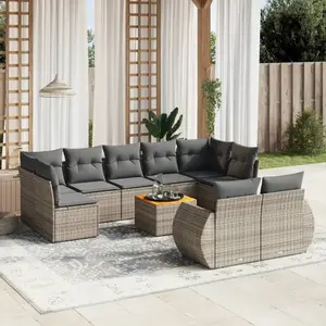 vidaXL Salon de jardin avec coussins 10 pcs gris résine tressée pas cher