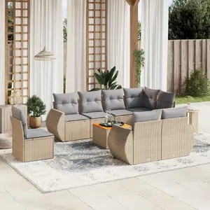 vidaXL Salon de jardin avec coussins 9 pcs beige résine tressée pas cher