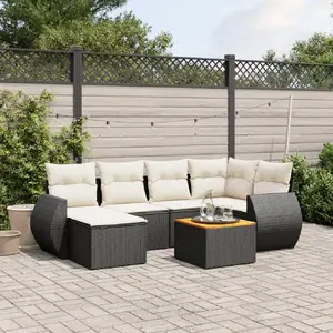 vidaXL Salon de jardin 7 pcs avec coussins noir résine tressée pas cher