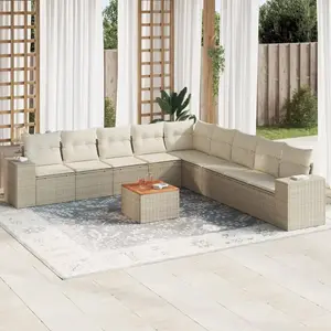 vidaXL Salon de jardin avec coussins 10 pcs beige résine tressée pas cher