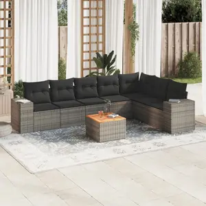 vidaXL Salon de jardin 8 pcs avec coussins gris résine tressée pas cher