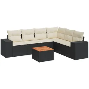 vidaXL Salon de jardin 7 pcs avec coussins noir résine tressée pas cher