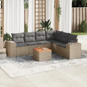 vidaXL Salon de jardin avec coussins 7 pcs beige résine tressée pas cher