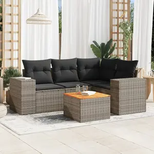vidaXL Salon de jardin 5 pcs avec coussins gris résine tressée pas cher