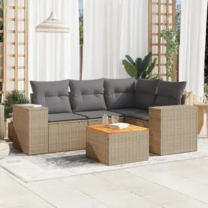 vidaXL Salon de jardin avec coussins 5 pcs beige résine tressée pas cher