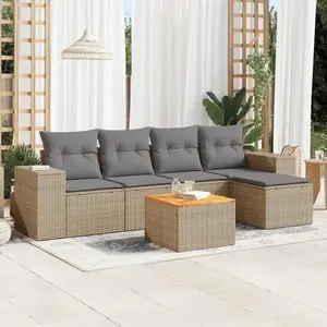 vidaXL Salon de jardin avec coussins 6 pcs beige résine tressée pas cher