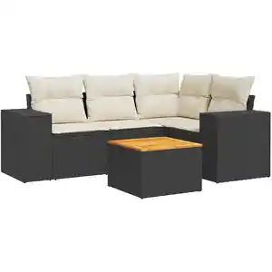 vidaXL Salon de jardin 5 pcs avec coussins noir résine tressée pas cher
