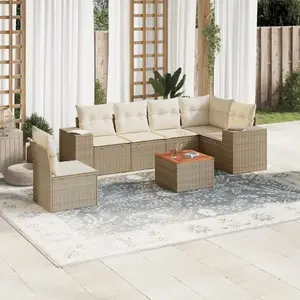 vidaXL Salon de jardin avec coussins 7 pcs beige résine tressée pas cher
