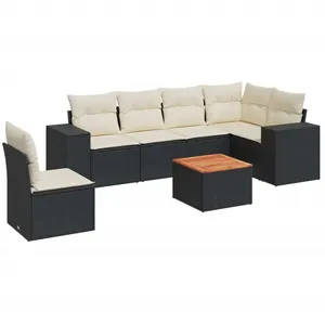 vidaXL Salon de jardin 7 pcs avec coussins noir résine tressée pas cher