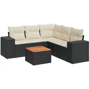 vidaXL Salon de jardin 6 pcs avec coussins noir résine tressée pas cher